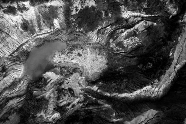 istock Monochrome aerial view of abandoned mine 1081283672