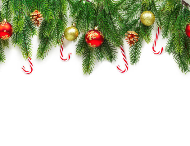 istock Christmas tree branches with decoration isolated on white background. 1081285508
