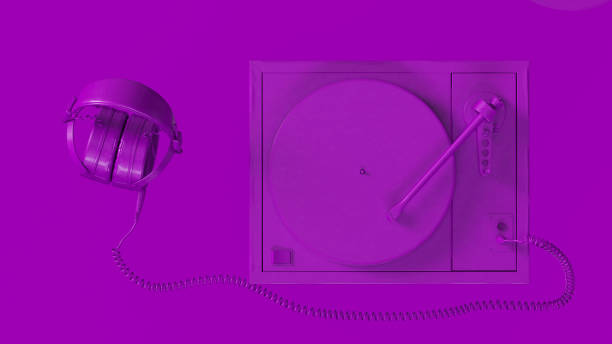 istock Purple Vintage Turntable Record Player with Headphones 1081285918