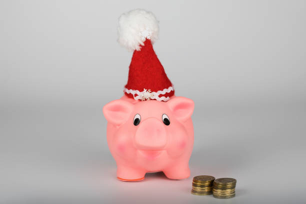 istock Pink piglet in a Santa Claus hat. 1081288000