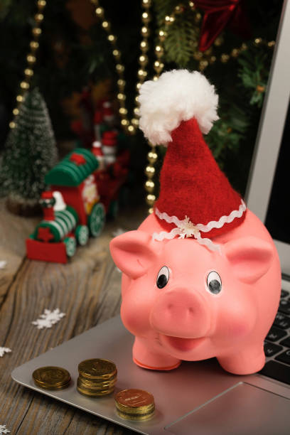 istock Pink piglet in a Santa Claus hat. 1081290188