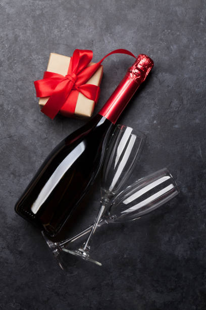 istock Champagne and Christmas or Valentines day gift 1081290312