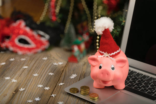 istock Pink piglet in a Santa Claus hat. 1081290756