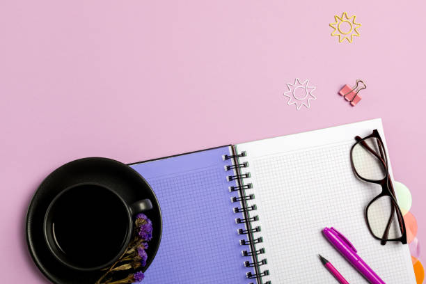 istock Flat lay composition with stationery on pink background. Mock up for design 1081291658