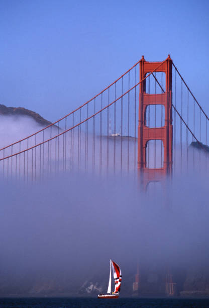 The golden bridge foggy view in san francisco