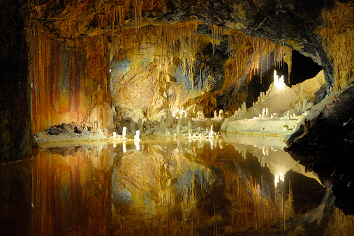 Picture of cave Grotte des Demoiselles illuminated inside, France