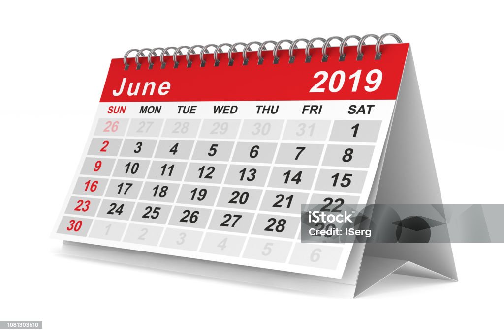 2019 year. Calendar for June. Isolated 3D illustration June Stock Photo