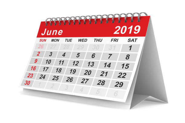 2019 year. Calendar for June. Isolated 3D illustration 2019 year. Calendar for June. Isolated 3D illustration june file stock pictures, royalty-free photos & images