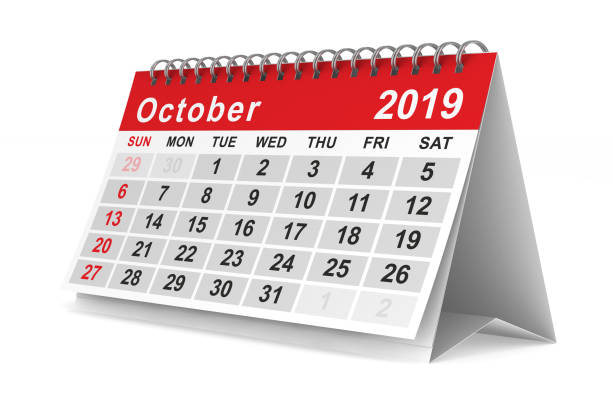 istock 2019 year. Calendar for October. Isolated 3D illustration 1081303616