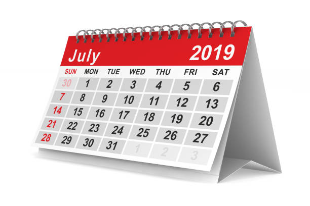 2019 year. Calendar for July. Isolated 3D illustration
