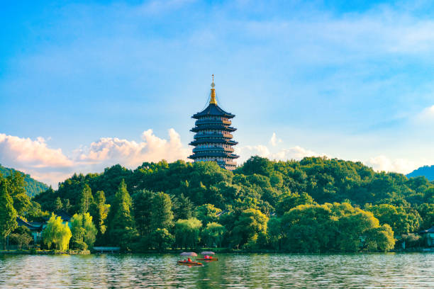 westlake landscape china,hangzhou,leifeng pagoda,west lake, west lake stock pictures, royalty-free photos & images