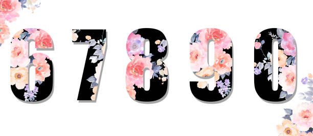istock Beautiful watercolor roses, peony flowers and numbers 1081308474