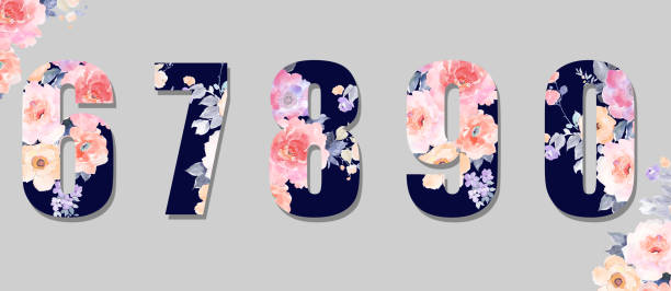 istock Beautiful watercolor roses, peony flowers and numbers 1081308486