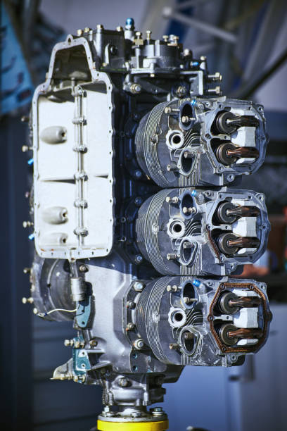 istock Aviation six-cylinder boxer engine air cooling shot for repair. 1081309700