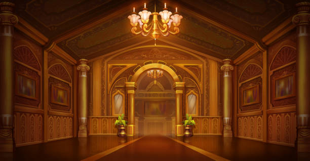 Golden Palace. Golden City. Castle Interior Golden Palace. Golden City. Castle Interior. Fiction Backdrop. Children Backdrop. Concept Art. Realistic Illustration. Video Game Digital CG Artwork. Nature Scenery. palace stock illustrations