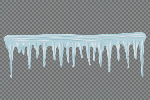 Icicles on transparent background Icicles with snow and ice caps. Winter season. Christmas and New Year time. Vector illustration. Design element. snowdrift stock illustrations