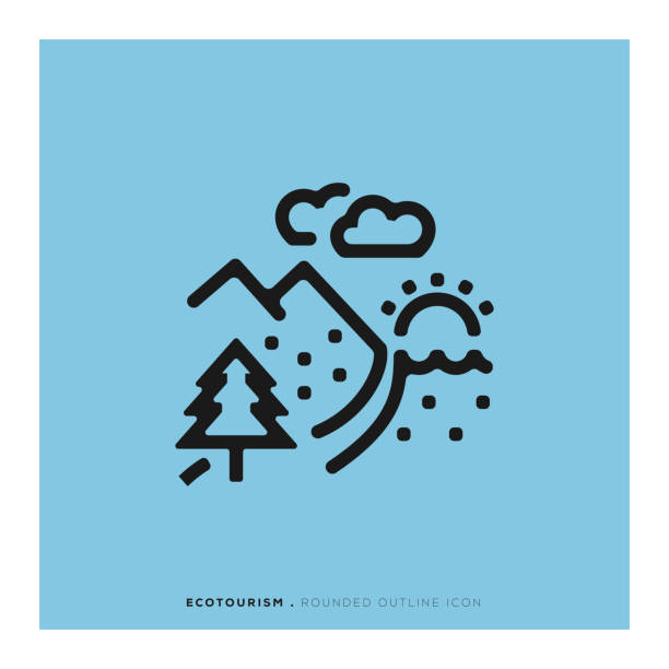 ilustrações, clipart, desenhos animados e ícones de ícone de linha arredondada de ecoturismo - bend sun river snow