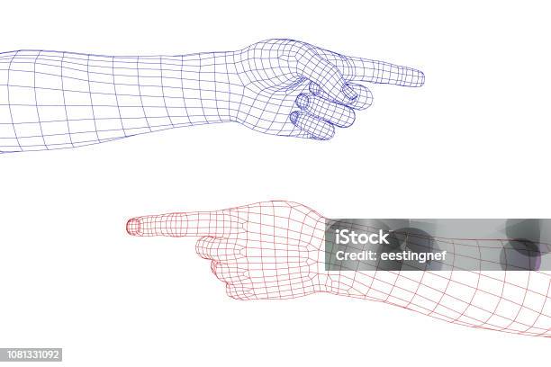 Hand Gesture Finger Pointing Symbol Vector Wireframe Illustration Stock Illustration - Download Image Now