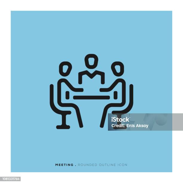 Meeting Rounded Line Icon Stock Illustration - Download Image Now - People, Icon Symbol, Sitting