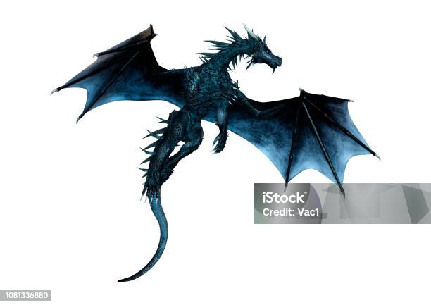 Photo libre de droit de Dragon Noir Fantasy Illustration 3d Sur Blanc banque d'images et plus d'images libres de droit de Dragon - Dragon, Voler, Couleur noire