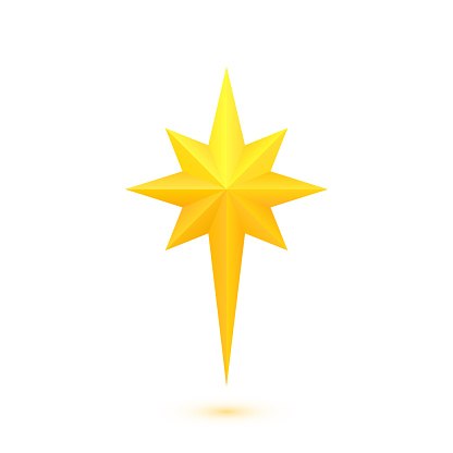 Star of Bethlehem. Golden octagram. Eight-angled star. Vector isolated