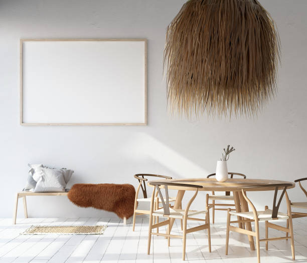 istock Home interior with poster mock up, Scandinavian Bohemian style 1081339450