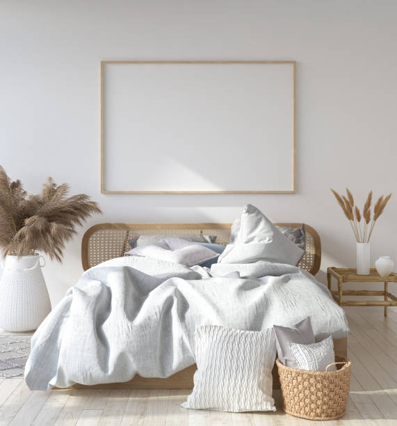 istock Mock-up poster frame in Scandinavian bedroom, Bohemian style 1081339452
