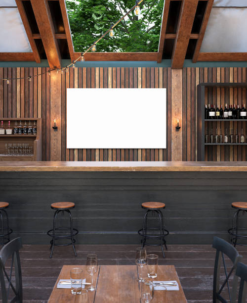 istock Mock up poster frame in cafe interior background, Modern outdoor bar restaurant 1081339618