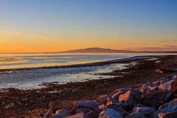 Sunset over the Solway Firth towards Criffel Dumfriesshire Scotland