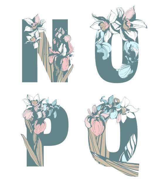 꽃 패턴 꽃 편지 알파벳 abc 글꼴의 장식 세트. - flower letter p alphabet alphabetical order stock illustrations