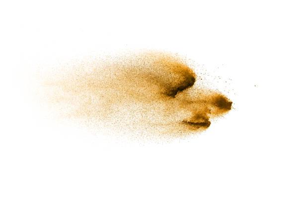 istock Dry river sand explosion. Golden colored sand splash against white background. 1081392074