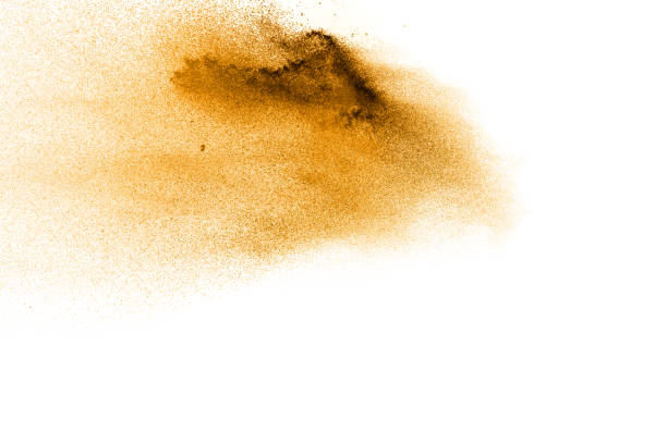 istock Dry river sand explosion. Golden colored sand splash against white background. 1081392160