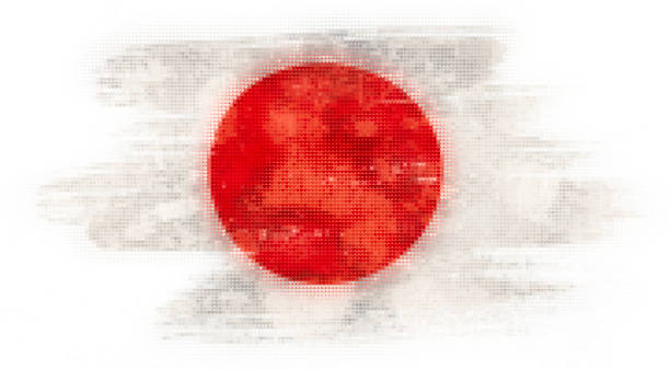 illustrations, cliparts, dessins animés et icônes de carreaux de mosaïque coeur peinture du drapeau japon soufflée dans le vent isolé sur fond blanc. - japan japanese flag flag wind