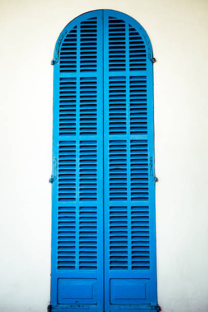 Bright Blue Shutters Against White Wall on a Villa in the Mediterranean