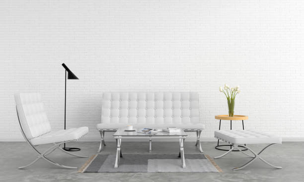 istock Set white sofa in living room, 3D rendering 1081407560