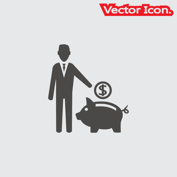 ilustraciones, imágenes clip art, dibujos animados e iconos de stock de cerdo icono signo aislado símbolo y estilo plano para aplicaciones, web y diseño digital. - piggy bank currency business coin