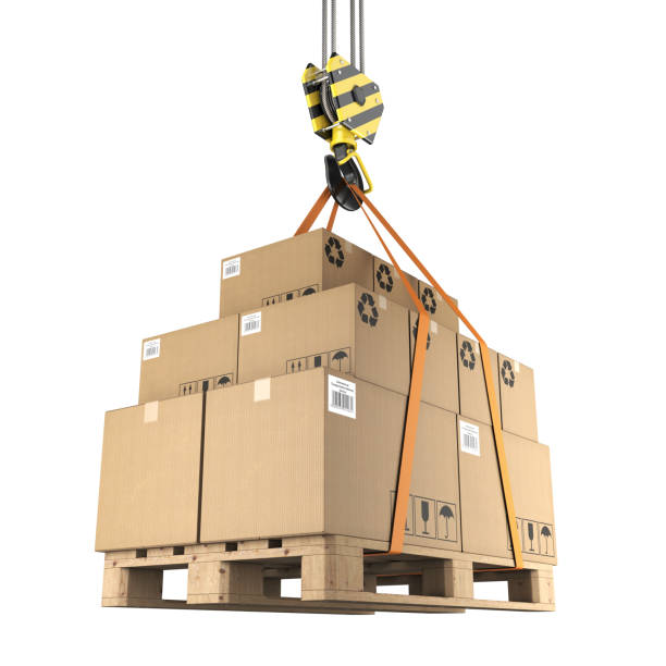 istock 3D rendering of a crane hook with a load on a pallet 1081411268