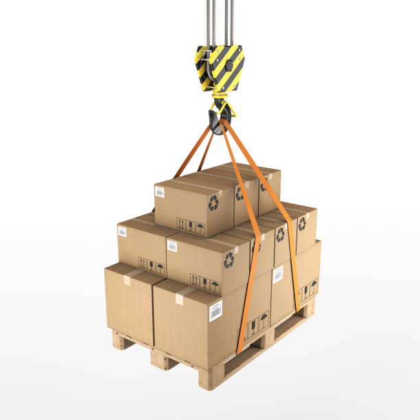 istock 3D rendering of a crane hook with a load on a pallet 1081411304