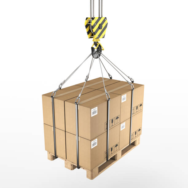 istock 3D rendering of a crane hook with a load on a pallet 1081411482