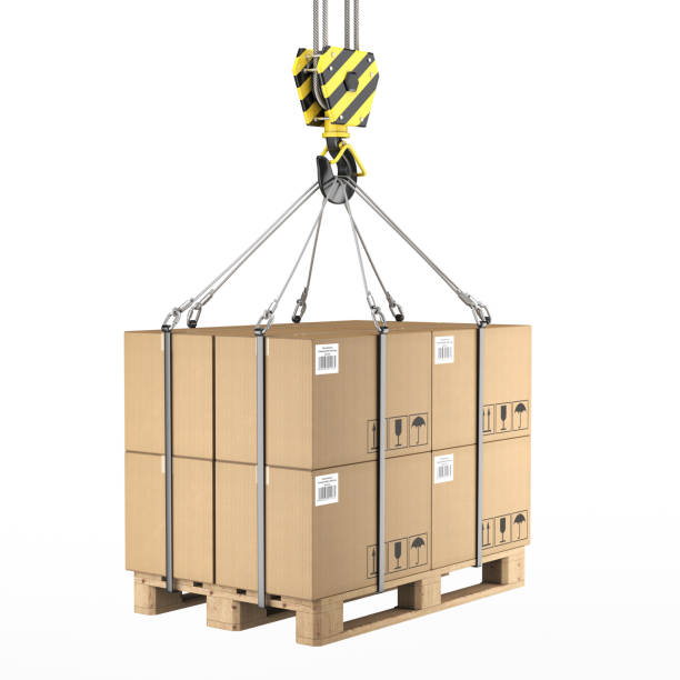 istock 3D rendering of a crane hook with a load on a pallet 1081411626