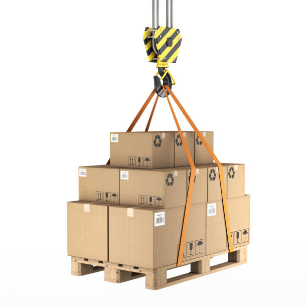 istock 3D rendering of a crane hook with a load on a pallet 1081411822