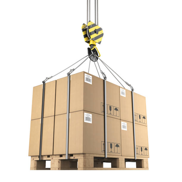 istock 3D rendering of a crane hook with a load on a pallet 1081411908