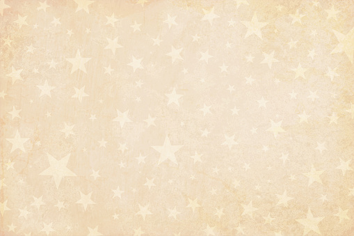 Pale grunge beige yellowed light brown faded Vector Illustration of a starry party background in Vintage colour- Vertical illustration. No text, no people, very light and faint watermark  objects. Stars scattered randomly over the background. Can be used as a wallpaper, Xmas background, gift wrapping sheet or Birthday or  New Year celebration background. Stars of slightly lighter shade than the background.