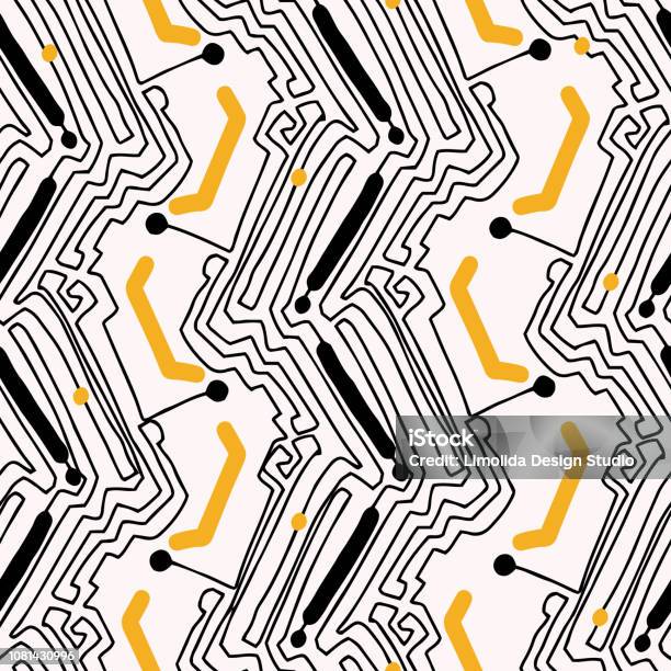 Modern Circuit Board Style Seamless Vector Pattern Stock Illustration - Download Image Now - Abstract, Art, Backgrounds