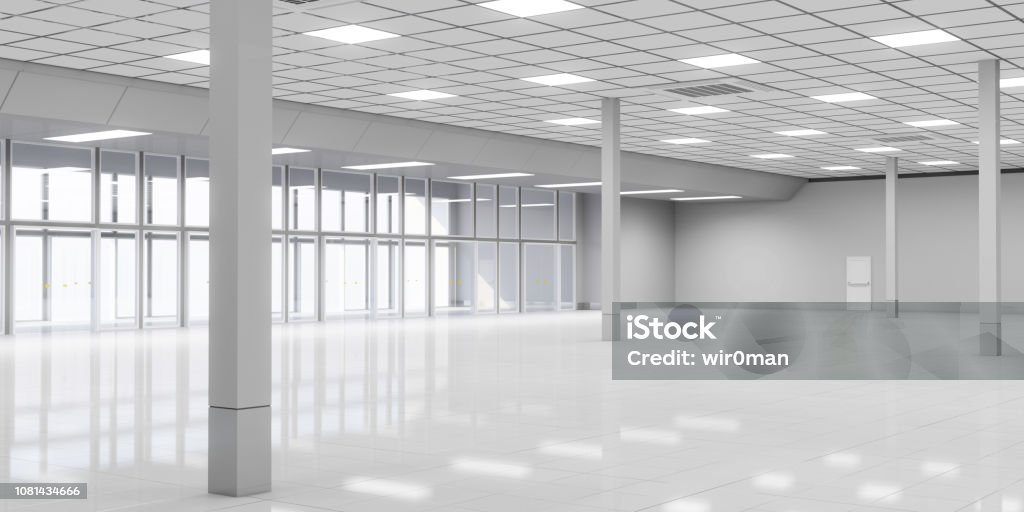 Large hall, entrance glass doors Large hall, entrance glass doors. 3d illustrations Office Stock Photo