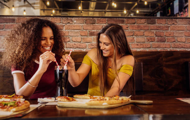 Friends Eating Pizza Together Sharing Platters Stock Photo 1038714430