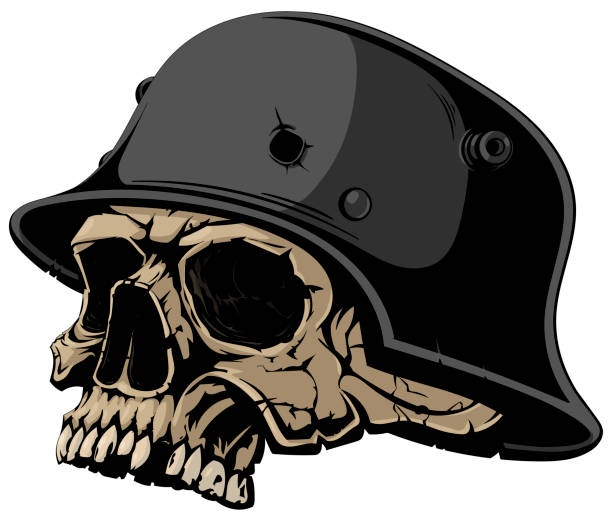 ilustraciones, imágenes clip art, dibujos animados e iconos de stock de cráneo en un casco nazi. - casco militar