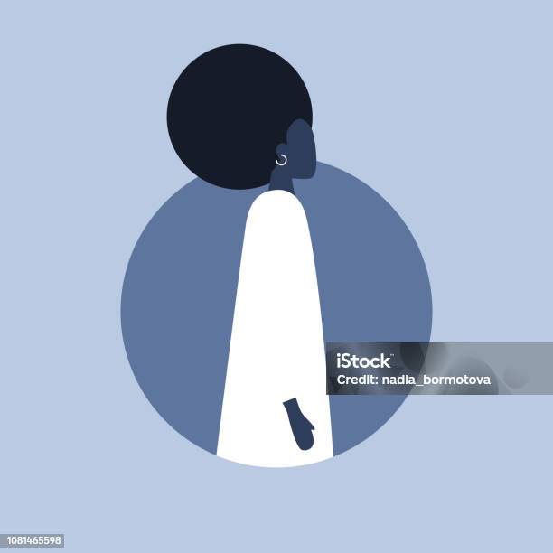 Flat Vector Round Avatar Young Black Female Character Side View Social Media Profile Picture Template Stock Illustration - Download Image Now