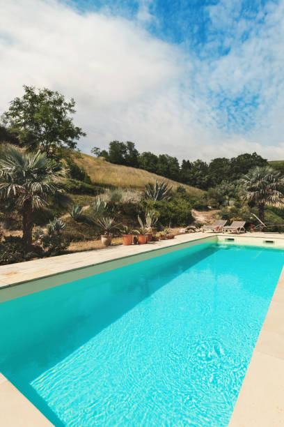 istock Beautiful holiday home with pool, outdoors 1081467444