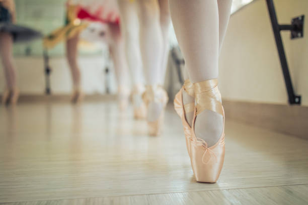 istock Ballet girls training on tiptoes 1081475408